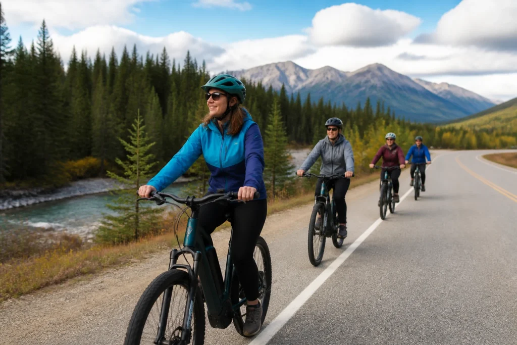 Riders on the Jasper Food Tours E-Bike Safari Eco-Tour