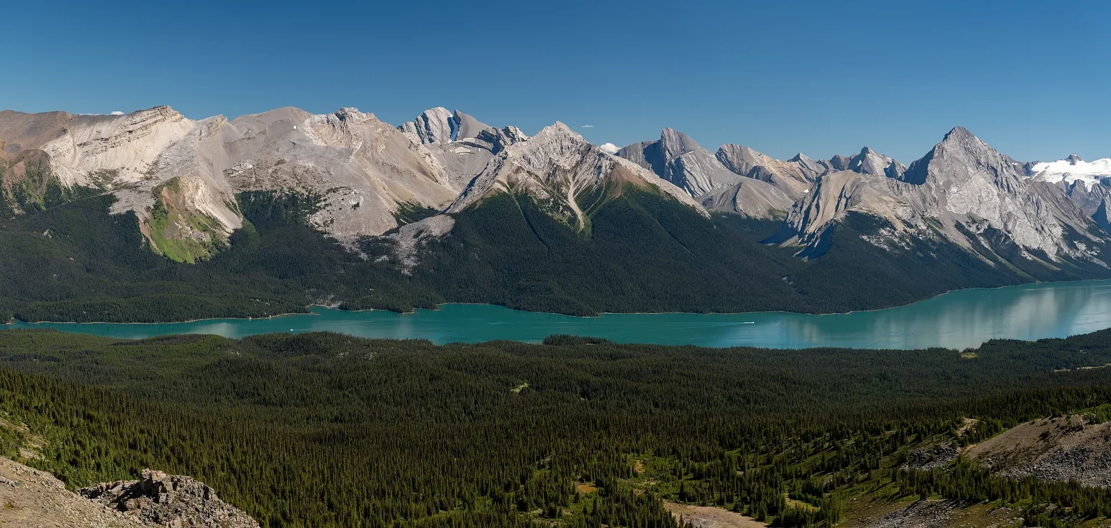 Long view across Maligne Lake in Jasper National Park
