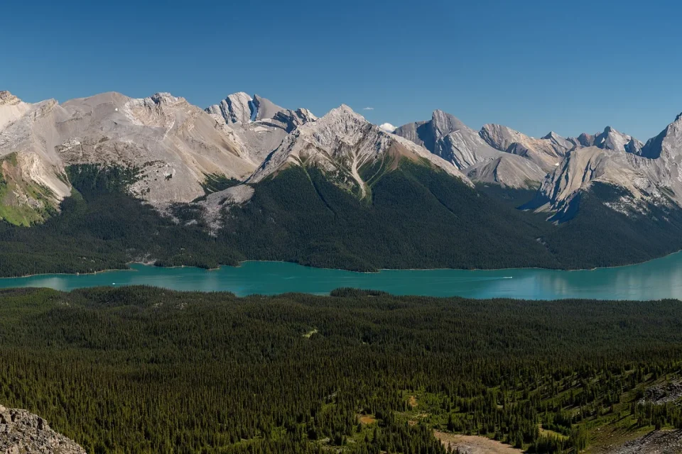 Long view across Maligne Lake in Jasper National Park