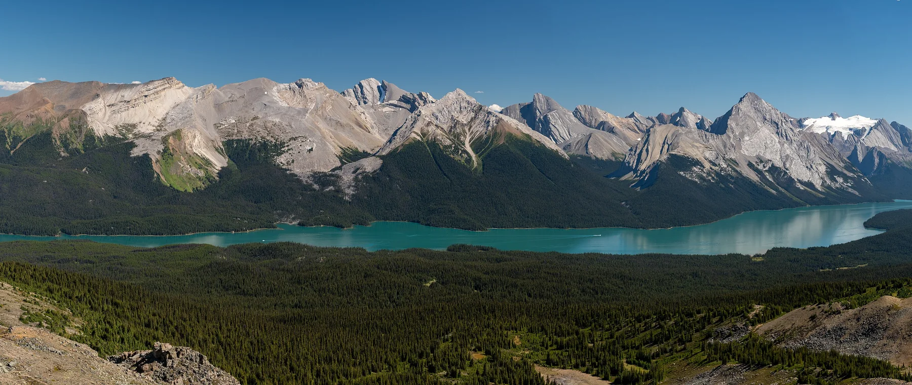 Long view across Maligne Lake in Jasper National Park